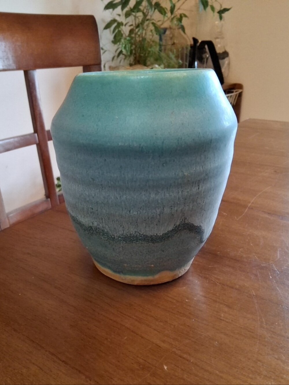 Old Japanese Awaji Style Pottery Turquoise Matte Glaze Vase, Stamped
